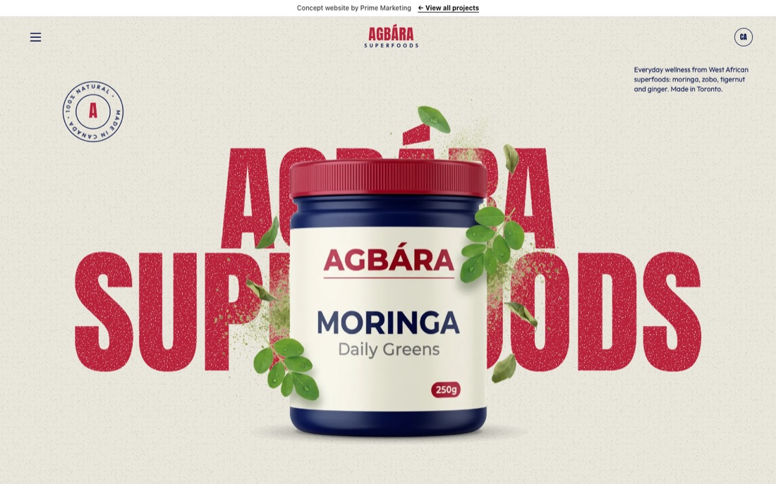Agbára Superfoods supplement brand website